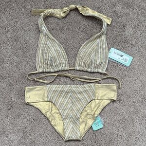 Luli Fama Desert Babe Halter Top And Tab Sides Full Bottom Bikini Size XS